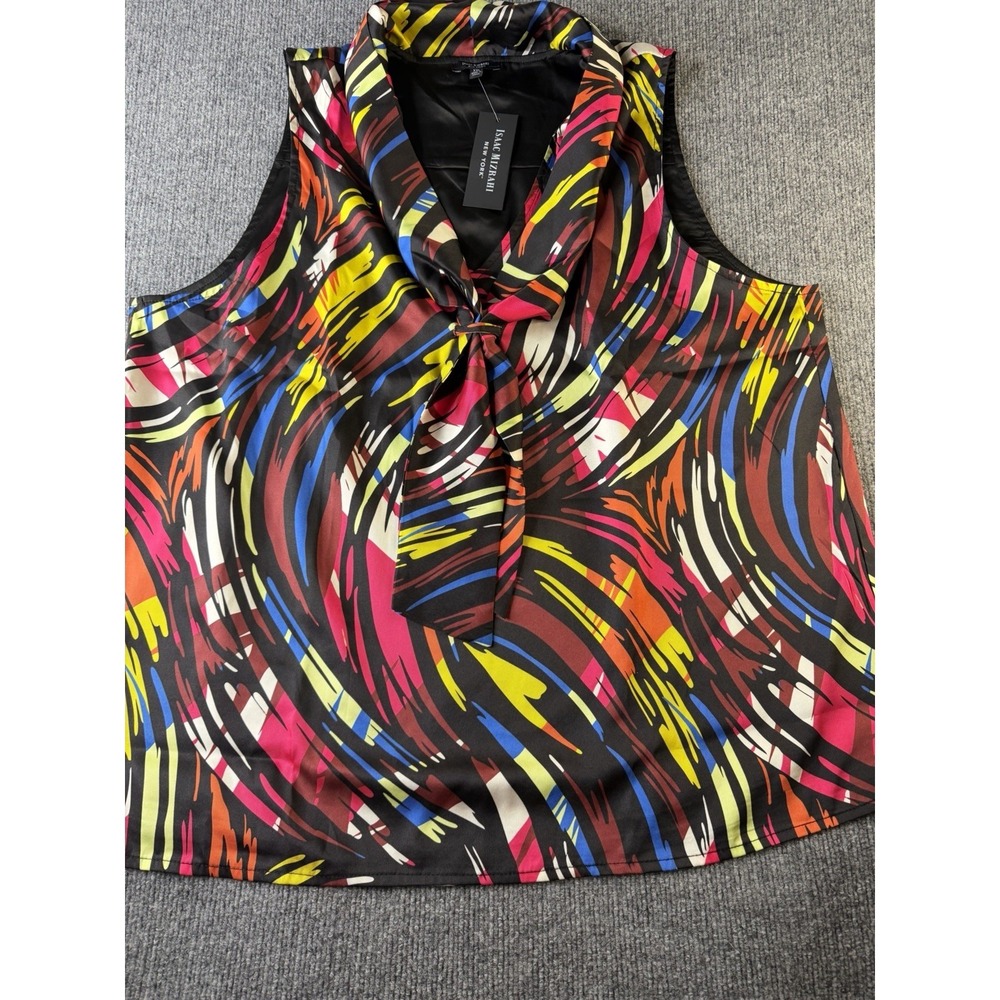 NWT Isaac Mizrahi New York XXL Multicolor Sleeveless Tie Neck Blouse Top